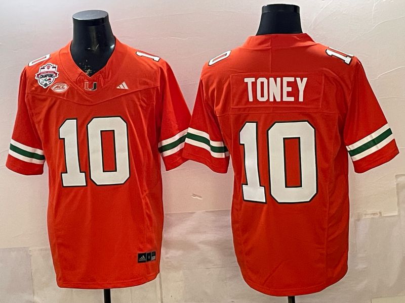 Men 2026 Miami Hurricanes #10 Toney Orange 3th generations Limited NCAA Jersey 056